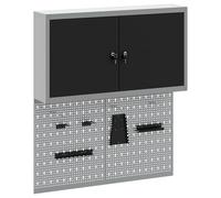 Gabinete de Almacenamiento para Herramientas Metálico vidaXL con Panel Perforado | Incluye Ganchos | Estilo Industrial Gris y Negro | Construcción Duradera de Acero | Ideal para Organización en Garaje