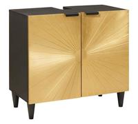 vidaXL Mueble de Lavabo con Estante Negro y Dorado 62 x 33 x 58 cm, Armario de Baño, Madera Mango Rectangular, Organizador Moderno con Tiradores, Esenciales Funcionales