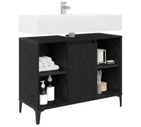 vidaXL Mueble de Lavabo con Estante Roble Negro 80 x 33 x 60 cm, Almacenaje para baño, Estilo rústico, Resistente gabinete, Organizador Compacto, Estante de Hierro, solución para el hogar