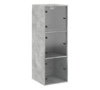 vidaXL Mueble De Pared Puertas De Vidrio Gris Hormigon 35x37x100 Cm, Mueble De Almacenamiento Para TV, Mueble Colgante