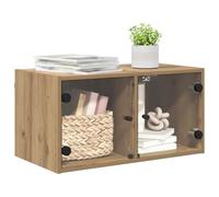 vidaXL Mueble de Pared Roble Artesanal 68 x 37 x 35 cm, Armario de Almacenamiento para Sala, Organizador Moderno de Pared, Vitrina de Vidrio Resistente y Madera