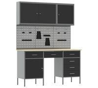 vidaXL Mueble de trabajo y panel perforado 8 piezas MDF y metal negro