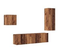 vidaXL Mueble de TV 4 pcs Madera Envejecida Madera de ingeniería, Almacenamiento para Sala de Estar, gabinete Rectangular para TV, diseño práctico montado en la Pared, estantes flotantes, Organizador