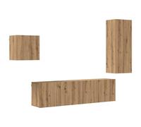 vidaXL Mueble de TV 4 pcs Roble Artesanal Madera de ingeniería, Almacenamiento para Sala de Estar, gabinete Rectangular para TV, diseño práctico montado en la Pared, estantes flotantes, Organizador e