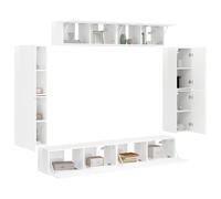 vidaXL 4 piezas de color blanco brillante, moderno juego de muebles de sala de estar, diseño ergonómico, centro compacto, unidad ajustable, soporte versátil, iluminación ambiental, duradero