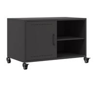 vidaXL Armario para TV, mueble bajo para televisión, mesa de televisión con ruedas, espacio de almacenamiento, mueble de TV para sala de estar, acero laminado en frío, color negro