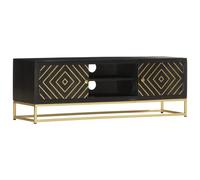 vidaXL Mueble de TV Armario Muebles Auxiliar Aparador para Soporte Televisor Salón Habitación Decoración Hogar Negro y Dorado Madera Maciza de Mango