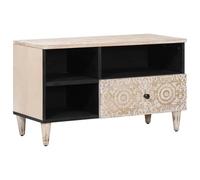 vidaXL Mueble de TV con cajón 80 x 33,5 x 46 cm Madera de Mango Maciza, Diseño Moderno para Espacios pequeños en Salas de Estar, incorporando Muebles funcionales y Detalles Decorativos Elegantes.