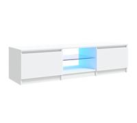 vidaXL Mueble de TV con Luces LED, Blanco, 140x40x36 cm, Madera de ingeniería y Vidrio Templado, Soporte para televisores hasta 60", Mueble bajo con estantes, Salón Moderno