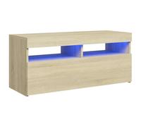 vidaXL Armario TV con Luces LED Soporte Muebles Aparador Estante Salón Sala de Estar Decoración Entretenimiento Roble Sonoma 90x35x40 cm