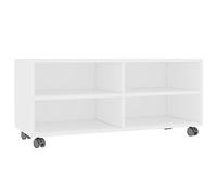 vidaXL Mueble de TV con Ruedas Contrachapada Blanco 90x35x35cm Mobiliario Hogar Accesorios Centro Entretenimiento y Multimedia Diseño Moderno Práctico