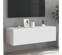 vidaXL Mueble de TV de Pared con Luces LED Blanco 100x35x31 cm, Mueble Flotante para TV, Armario de Pared, Mueble para TV con Puerta