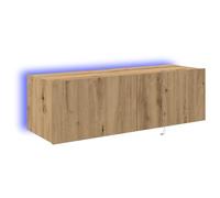 vidaXL Vitrina Moderna de Roble Macizo con Iluminación LED Incorporada para Sala de Estar Acabado Mate 100 X 35 X 31 cm Ideal para Almacenamiento de Cine en Casa y Colecciones