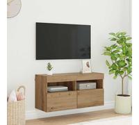 vidaXL Mueble de TV en la Pared con LED artesanal, de entretenimiento moderno, gabinete rectangular de pared, de almacenamiento de , luces LED