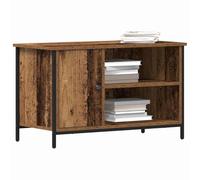 vidaXL Mueble de TV de madera maciza de roble rústico, centro de entretenimiento con detalles de metal, amplio almacenamiento, para sala de estar, acabado marrón mate, uso en interiores