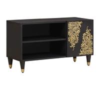 vidaXL Mueble de TV Negro 80 x 33 x 46 cm Madera de Mango Maciza, Sala de Estar Moderna, Unidad de TV Rectangular, Almacenamiento Montado en la Pared, Gabinete Multimedia, Estantería Funcional, Decor