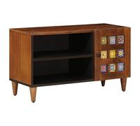 vidaXL Mueble de TV Nogal 80 x 31,5 x 46 cm Madera de Mango Maciza, Mueble de TV Rectangular, Moderno para Sala, Soporte de Medios Elegante, Almacenamiento Funcional en Madera de Mango