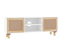 vidaXL Mueble para TV Auxiliar Soporte Televisión Compartimiento Almacenamiento Sala de Estar Dormitorio Madera Maciza Pino y Ratán Natural Blanco
