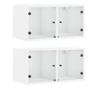 vidaXL Mueble Pared con Puertas de Vidrio 2 uds Blanco 68,5x37x35 cm, Mueble de Almacenamiento, Mueble de Pared para TV, Mueble Colgante
