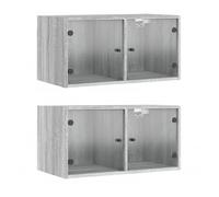 Vidaxl mueble pared puertas de vidrio 2 uds gris sonoma 68,5x37x35 cm