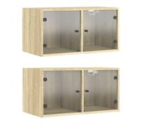 Vidaxl mueble pared puertas de vidrio 2 uds roble sonoma 68,5x37x35 cm