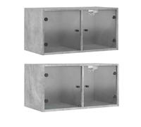 vidaXL Mueble Pared Puertas Vidrio 2 uds Gris hormigón 68,5x37x35 cm