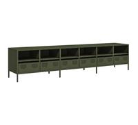 vidaXL Mueble TV Acero Laminado en frío Verde Oliva 202x39x43,5 cm, Soporte de TV, aparador de TV, Armario TV, Banco de TV, Mueble de Metal