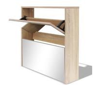 vidaXL Mueble Zapatero 2 Capas con Espejo Mobiliario Salón Dormitorio Sala de Estar Organizador Almacenamiento Color Roble 63x17x67 cm