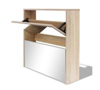 vidaXL Mueble Zapatero 2 Capas con Espejo Mobiliario Salón Dormitorio Sala de Estar Organizador Almacenamiento Color Roble 63x17x67 cm