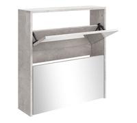 Vidaxl mueble zapatero con espejo 2 niveles gris hormigón 63x17x67 cm