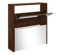 Vidaxl mueble zapatero con espejo 2 niveles roble ahumado 63x17x67 cm