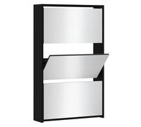 vidaXL Mueble Zapatero con Espejo 3 Niveles Armario Zapatos Cajones Estantería Almacenamiento Recibidor Entrada Sala de Estar Negro