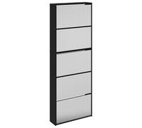 vidaXL Mueble Zapatero con Espejo 5 Niveles Negro 63x17x169,5 cm