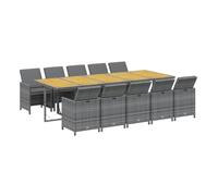 VidaXL Muebles de Cena de Jardín Cojines 11 unids Muebles de Comedor Mesa y Sillas de Comedor Terraza Patio Exterior Resina Trenzada Gris