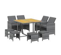 vidaXL - Muebles de cena de jardín y cojines 9 unids muebles de comedor mesa y sillas de comedor terraza patio al aire libre resina trenzada gris
