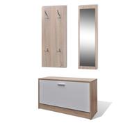 vidaXL Muebles Entradita Zapatero Espejo Perchero Madera Color Roble y Blanco