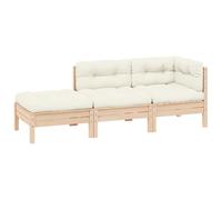 vidaXL Muebles de Jardín 3 Piezas Cojines Mobiliario Exterior Patio Terraza Hogar Sofá Silla Mesa Asiento Suave Robusto Crema Madera Maciza de Pino