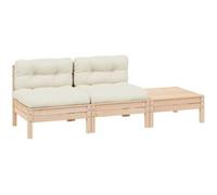 vidaxl Muebles de jardín 3 piezas madera maciza pino con cojines crema
