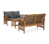 vidaXL Muebles de Jardín 3 Piezas Mobiliario Exterior Hogar Cocina Terraza Mesa Silla Asiento Suave con Respaldo con Cojines Madera Maciza de Acacia