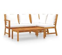 vidaXL Muebles de Jardín 4 Piezas Cojines Mobiliario Exterior Hogar Cocina Terraza Mesa Silla Asiento Suave con Respaldo Crema Madera Maciza de Acacia