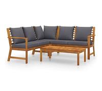 vidaXL Muebles de Jardín 4 Piezas Cojines Mobiliario Exterior Hogar Cocina Terraza Mesa Silla Asiento Suave Respaldo Crema Madera Maciza de Acacia