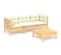 vidaXL Muebles de Jardín 4 Piezas con Cojines Patio Terraza Sofá Silla Mesa Asiento Hogar Mobiliario Exterior Suave Robusto Crema Madera de Pino