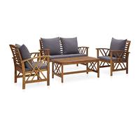 vidaXL Muebles de Jardín 4 Piezas Mobiliario Exterior Hogar Cocina Terraza Mesa Silla Asiento Suave con Respaldo con Cojines Madera Maciza de Acacia