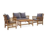vidaXL Muebles de Jardín 4 Piezas Mobiliario Exterior Hogar Cocina Terraza Mesa Silla Asiento Suave con Respaldo con Cojines Madera Maciza de Acacia