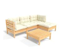 vidaXL Muebles de Jardín 5 Piezas Cojines Mobiliario Patio Terraza Exterior Hogar Sofá Silla Asiento Suave Robusto Crema Madera de Pino