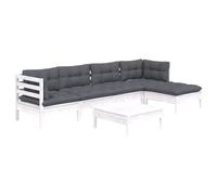 vidaXL Muebles de Jardín 6 Piezas con Cojines Mobiliario Patio Terraza Exterior Hogar Sofá Silla Asiento Suave Robusto Blanco Madera de Pino