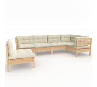 vidaXL Muebles de Jardín 6 Piezas y Cojines Mobiliario Patio Terraza Exterior Hogar Sofá Silla Asiento Suave Robusto Crema Madera Maciza de Pino
