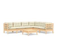 vidaXL Muebles de Jardín 7 Piezas y Cojines Mobiliario Patio Terraza Exterior Hogar Sofá Silla Asiento Suave Robusto Crema Madera Maciza de Pino
