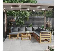 vidaxl Muebles de jardín 9 pzas cojines crema madera maciza de acacia