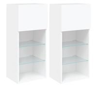 vidaXL Muebles de TV con Luces LED 2 uds, Armarios Consolas Flotantes con Almacenaje, Soportes de Televisión, Aparadores para Salón, Blanco